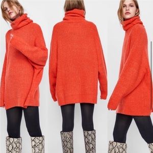Zara Oversized Knit Sweater Knitwear Orange S
